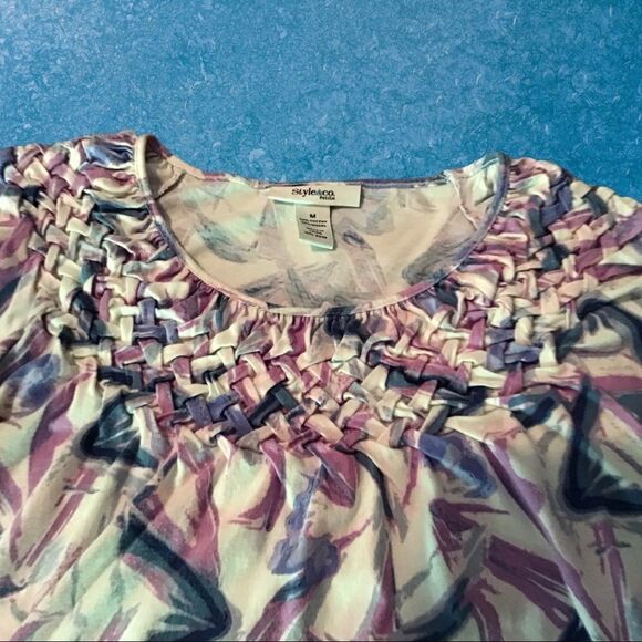 STYLE & Co Pastel Print Flutter‎ Sleeve Top MP - Picture 2 of 4